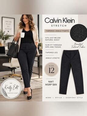 Calvin Klein Stretch Textured Tapered Ankle Pants Size 12 S37PP39E NWT